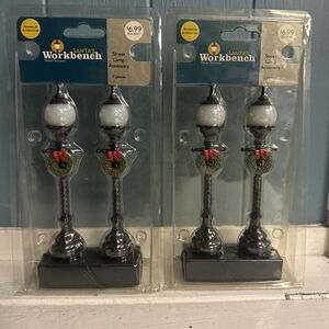2 X Santa’s Workbench Holiday Christmas Village Battery Operated Lamp Posts